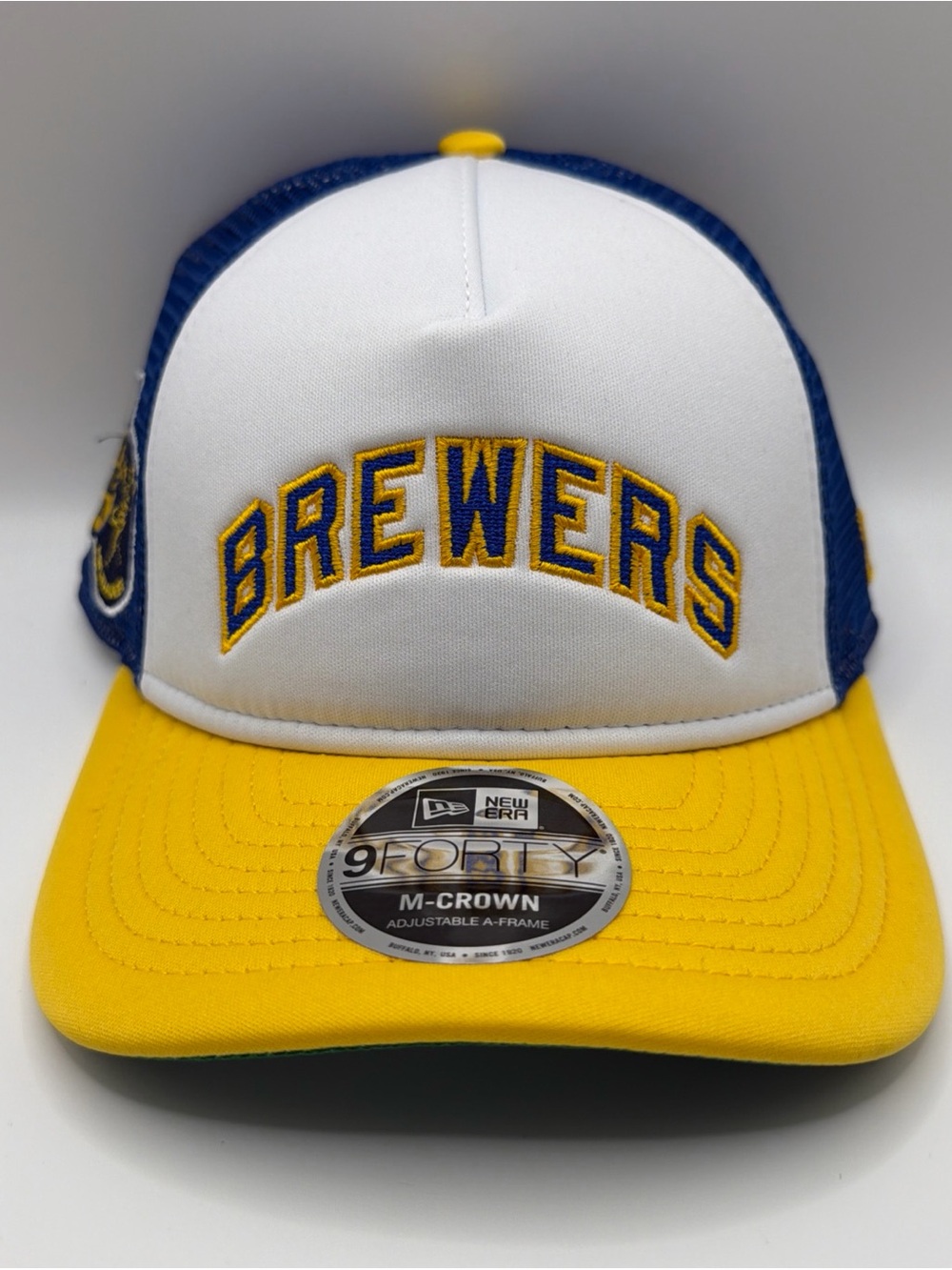 Milwaukee Brewers New Era 9FORTY M-Crown Mesh Trucker A-Frame Cap White Yellow